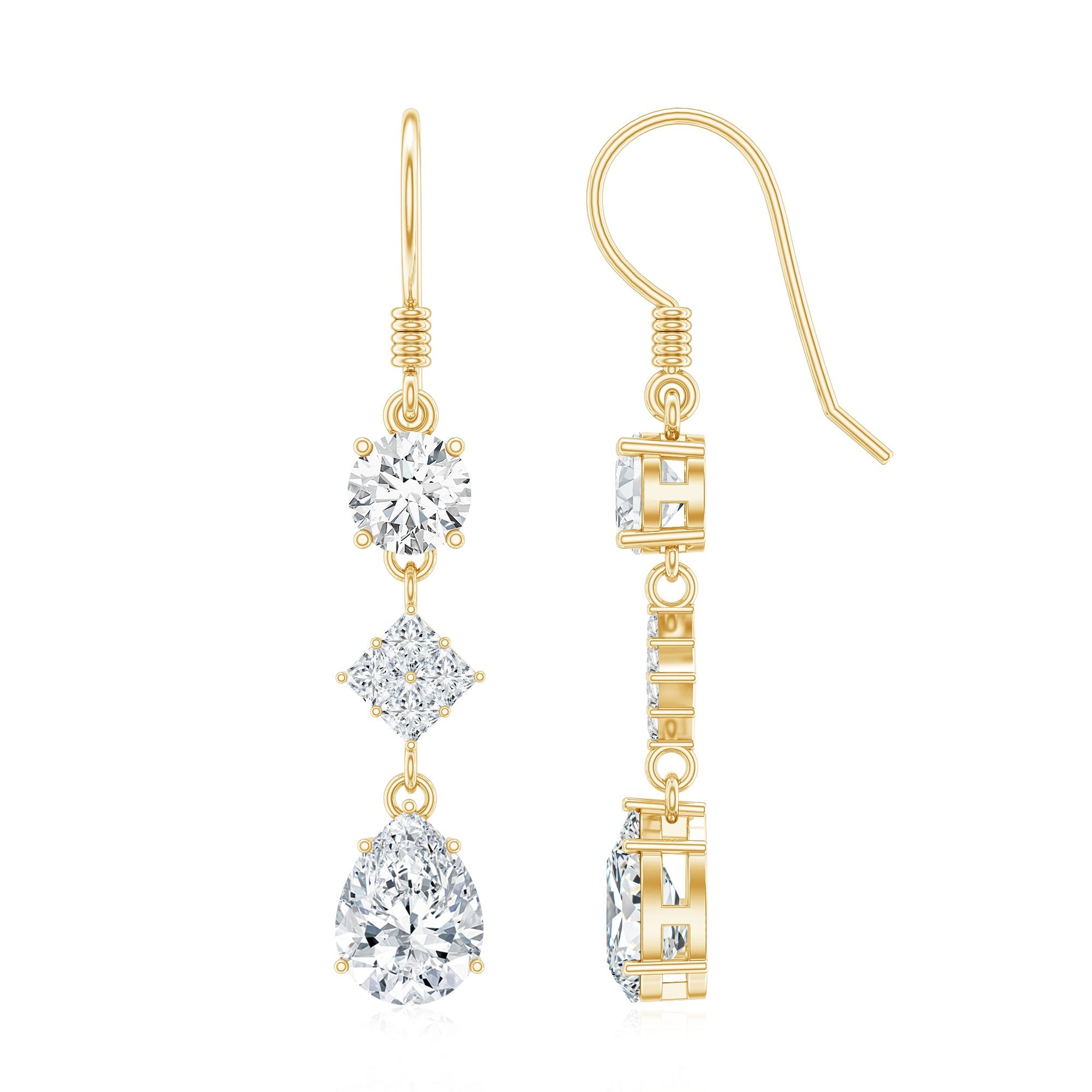 Certified Moissanite Bridal Dangle Earrings with Fish Hook