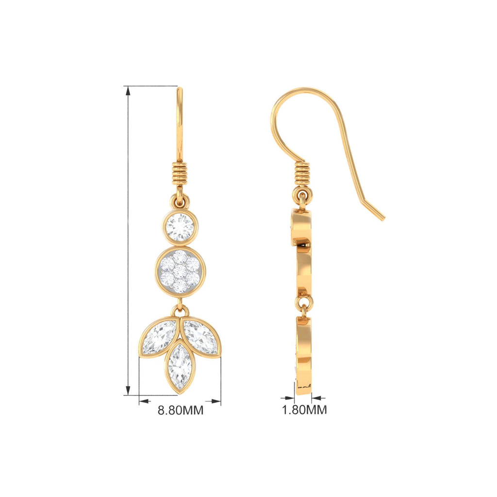 Marquise and Round Cut Moissanite Leaf Dangle Earrings