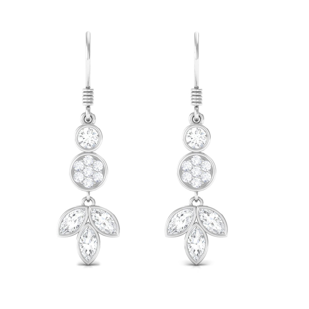 Marquise and Round Cut Moissanite Leaf Dangle Earrings