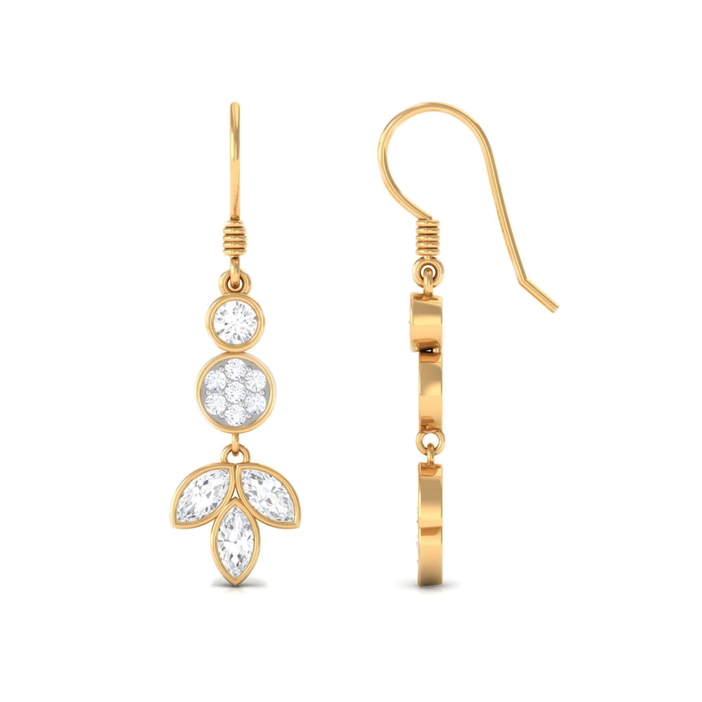 Marquise and Round Cut Moissanite Leaf Dangle Earrings