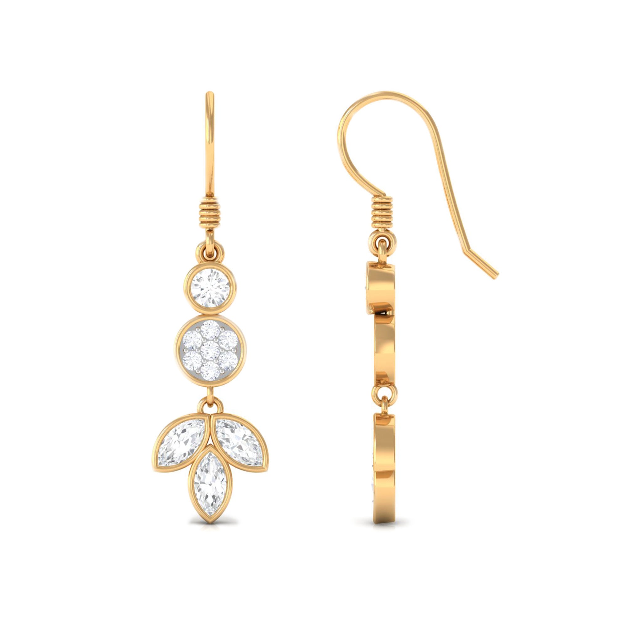 Marquise and Round Cut Moissanite Leaf Dangle Earrings