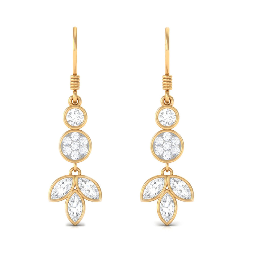 Marquise and Round Cut Moissanite Leaf Dangle Earrings