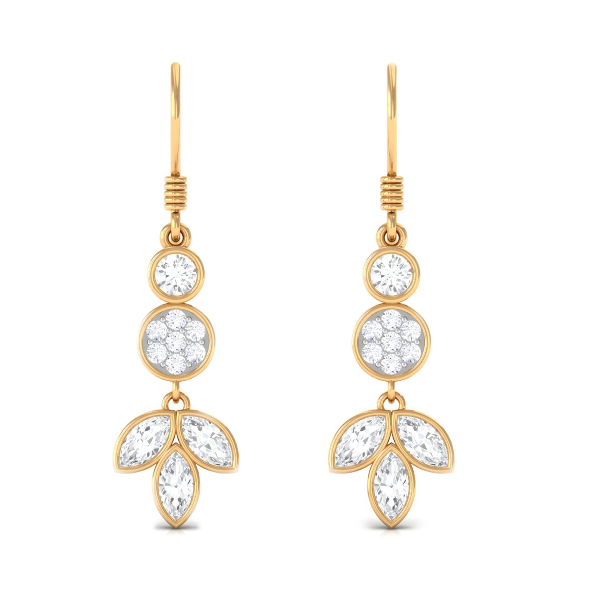 Marquise and Round Cut Moissanite Leaf Dangle Earrings