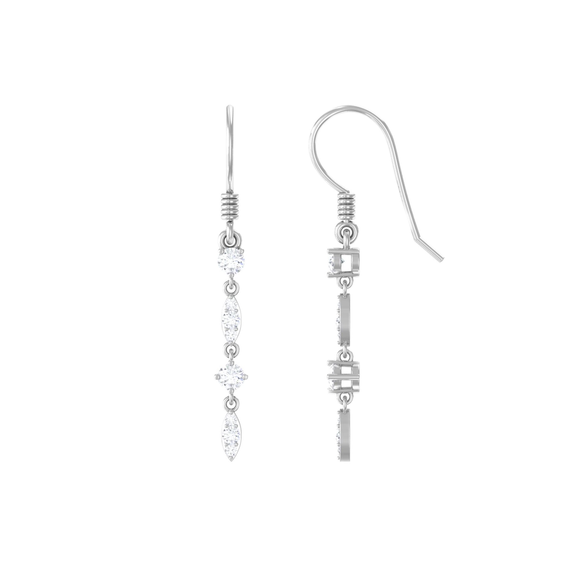 Womens Moissanite Dangle Earrings with Fish Hook
