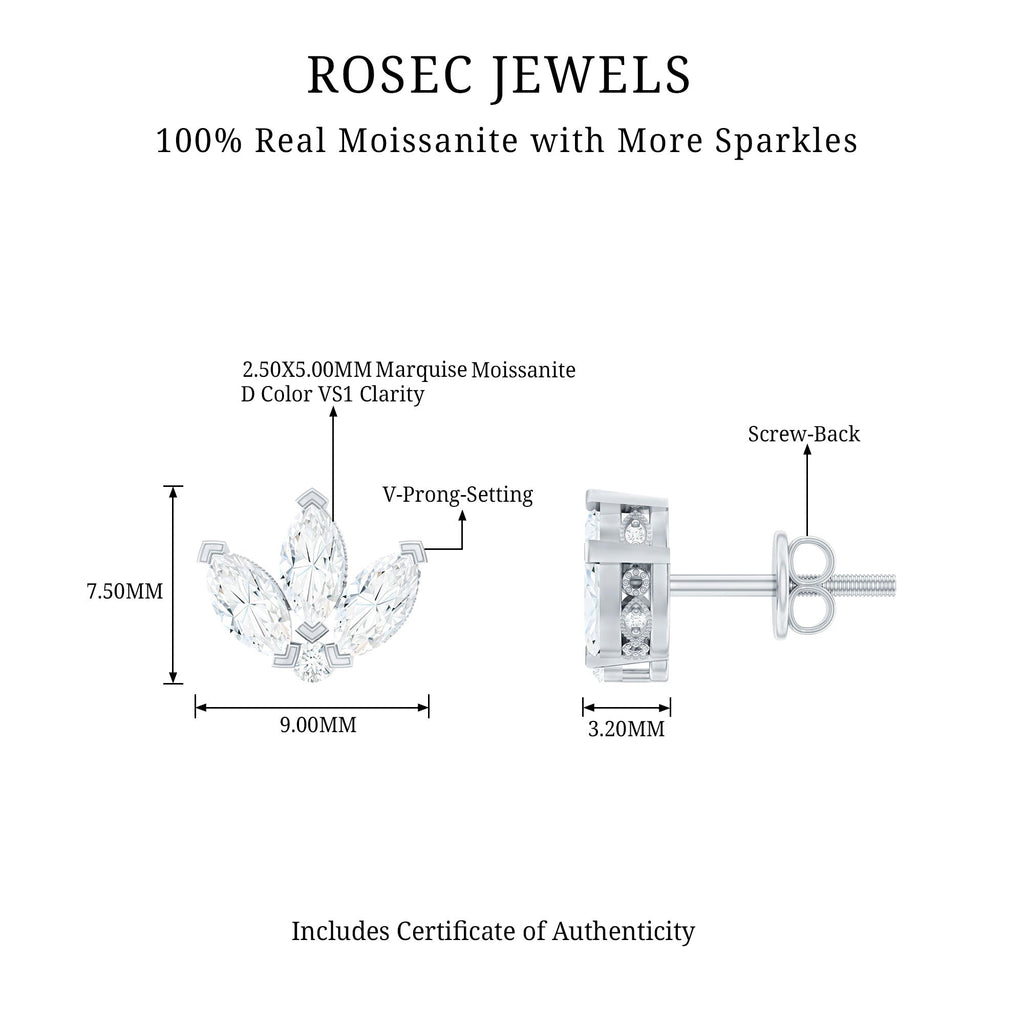Certified Moissanite Lotus Flower Stud Earring