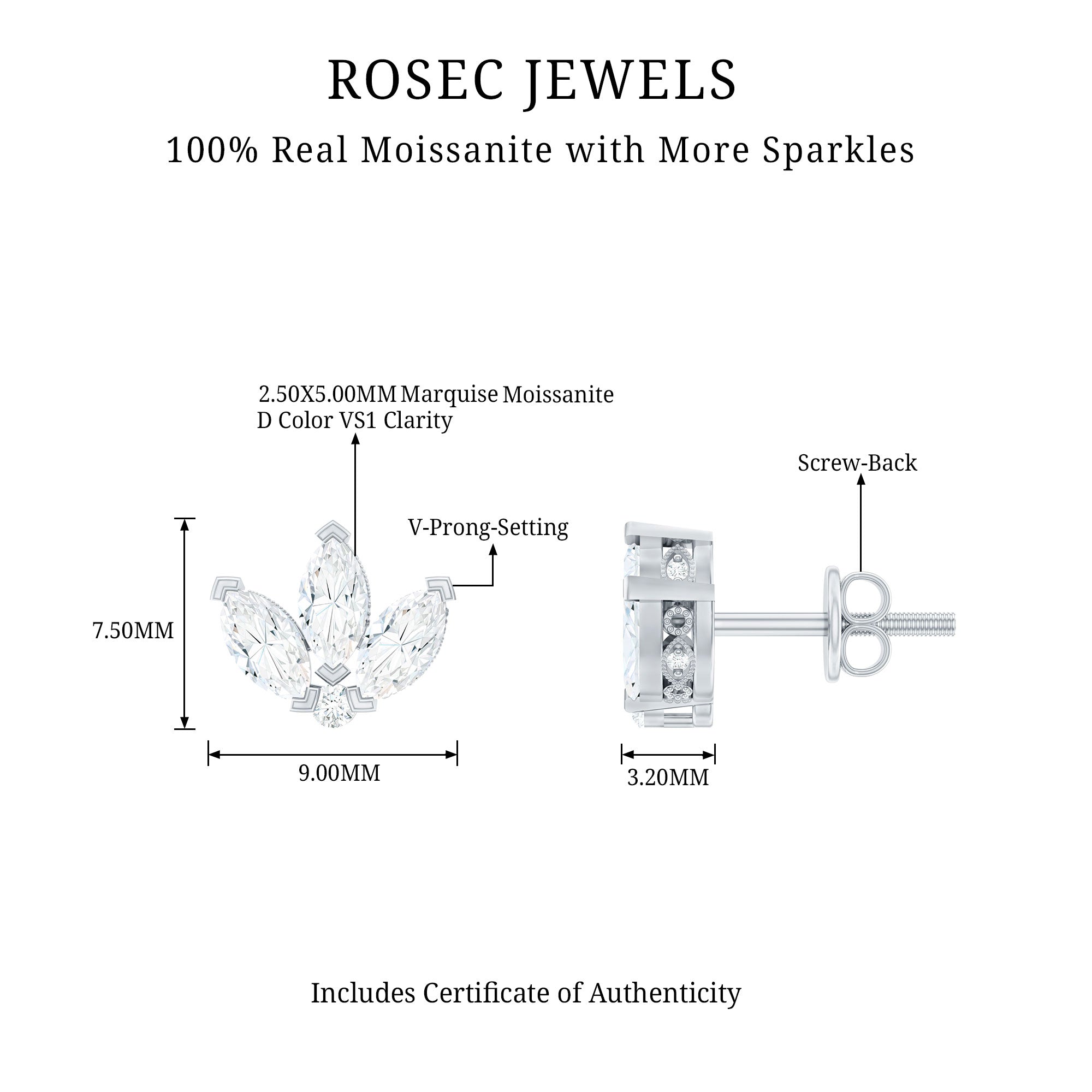 Certified Moissanite Lotus Flower Stud Earring