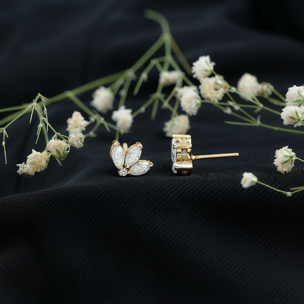 Certified Moissanite Lotus Flower Stud Earring
