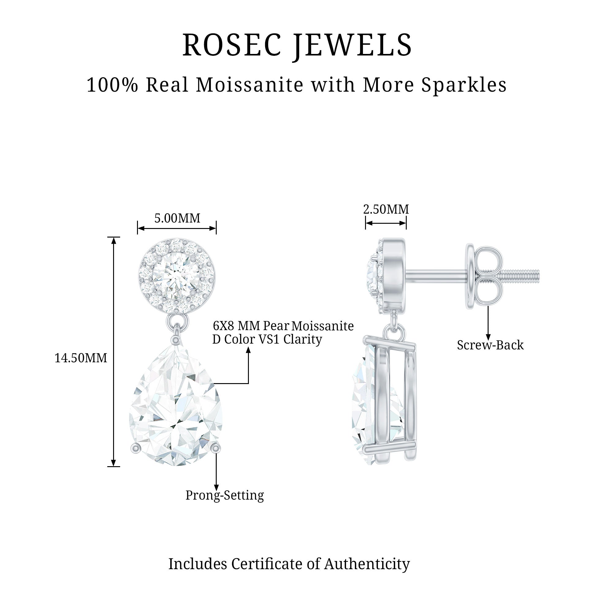 Classic Moissanite Bridal Drop Earrings
