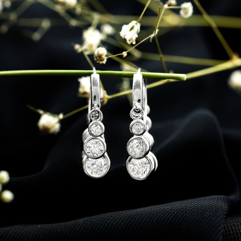 Certified Bezel Set Moissanite Hoop Dangle Earrings