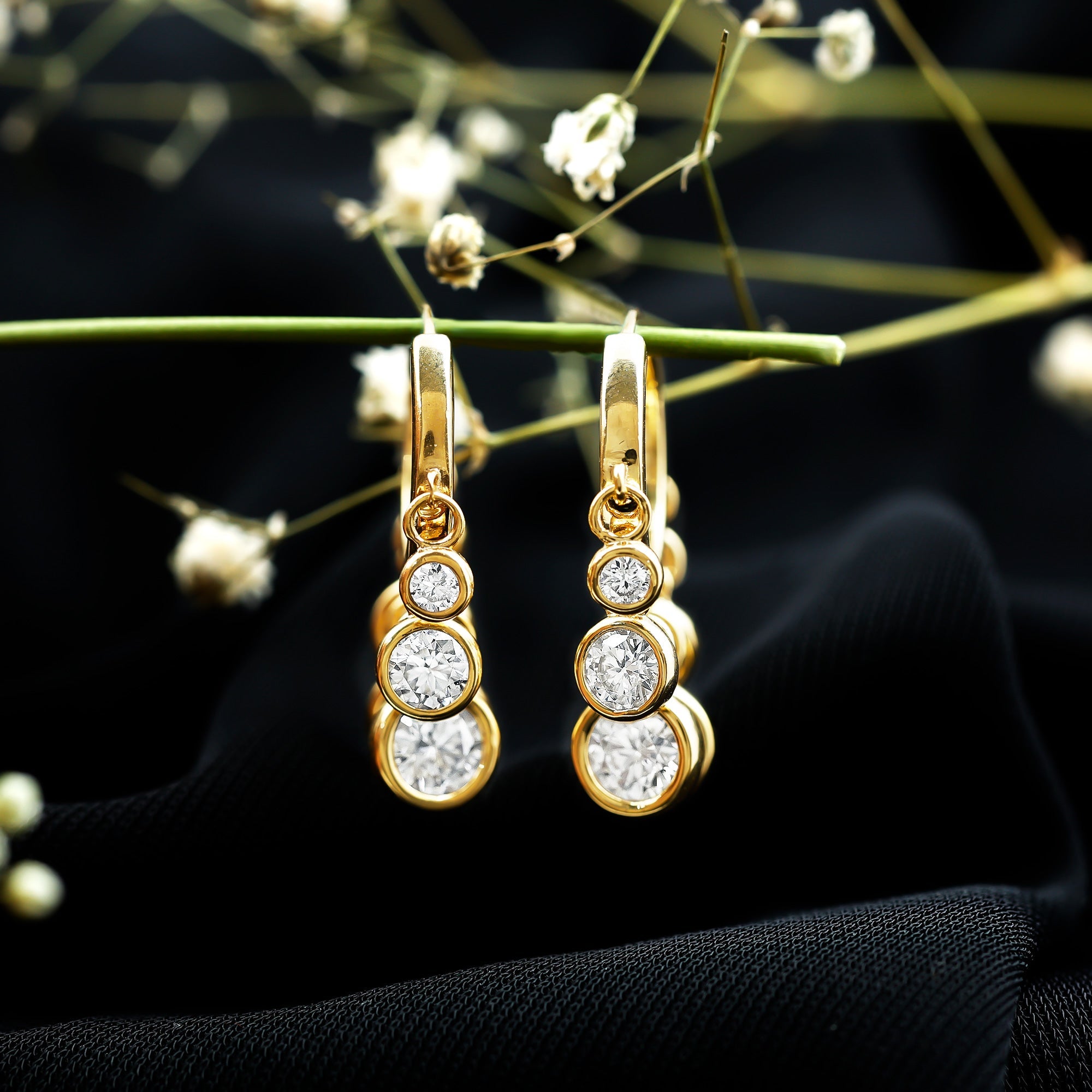 Certified Bezel Set Moissanite Hoop Dangle Earrings