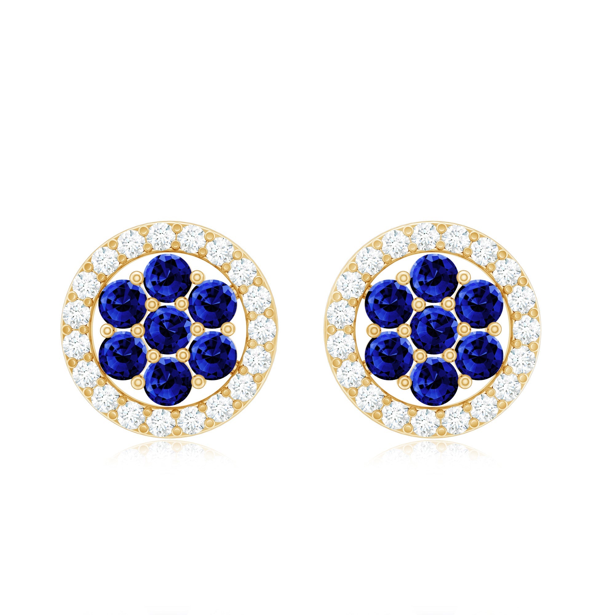 Lab Created Blue Sapphire Flower Earrings with Diamond Halo