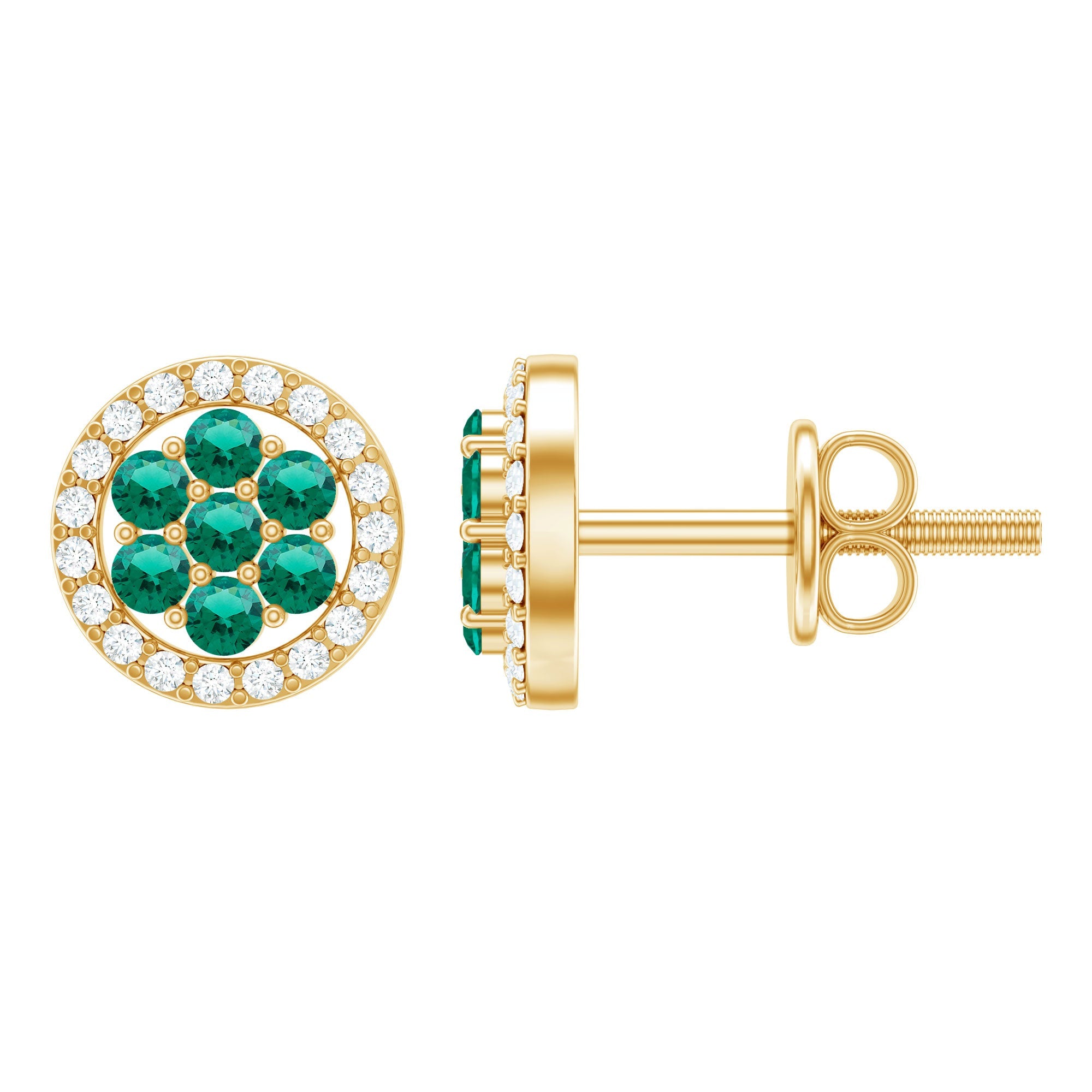 Lab Created Emerald Flower Earrings with Diamond Halo