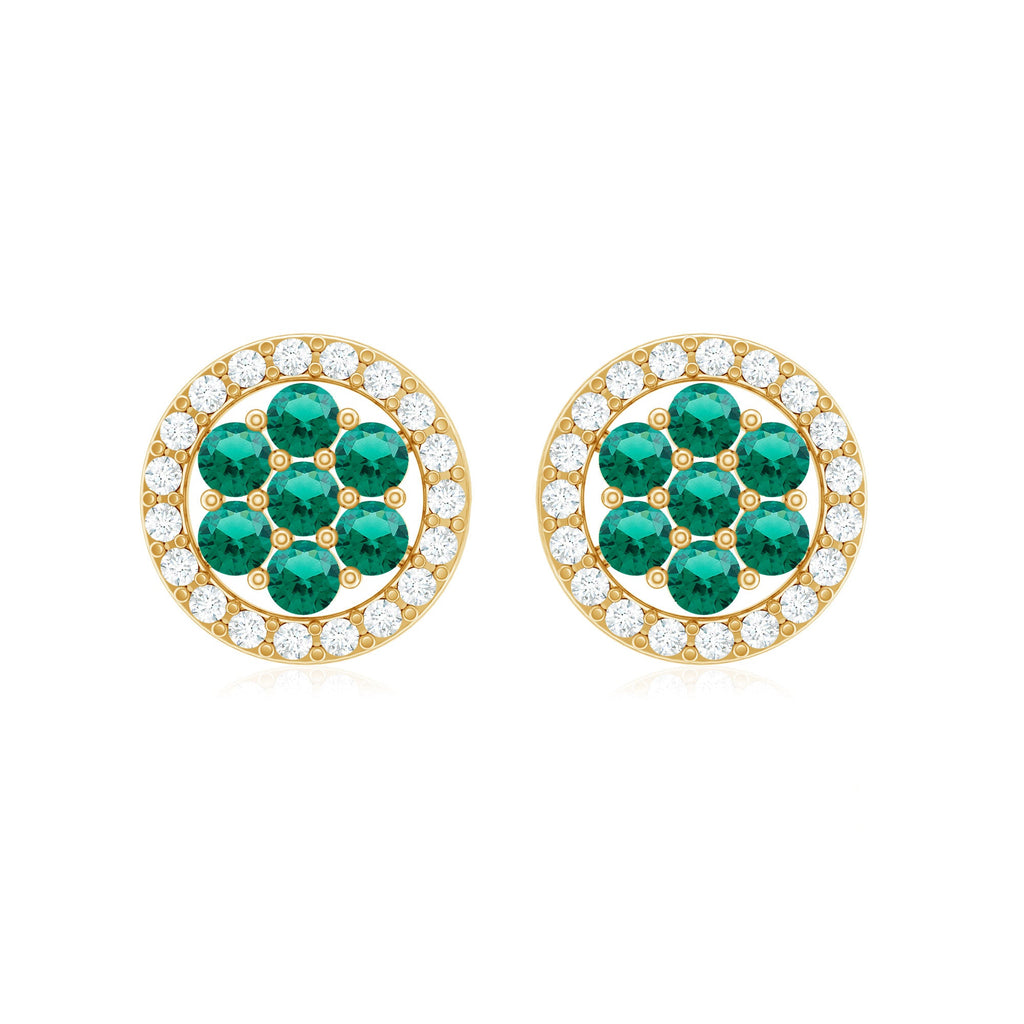 Lab Created Emerald Flower Earrings with Diamond Halo