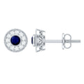 Antique Blue Sapphire and Diamond Halo Stud Earrings