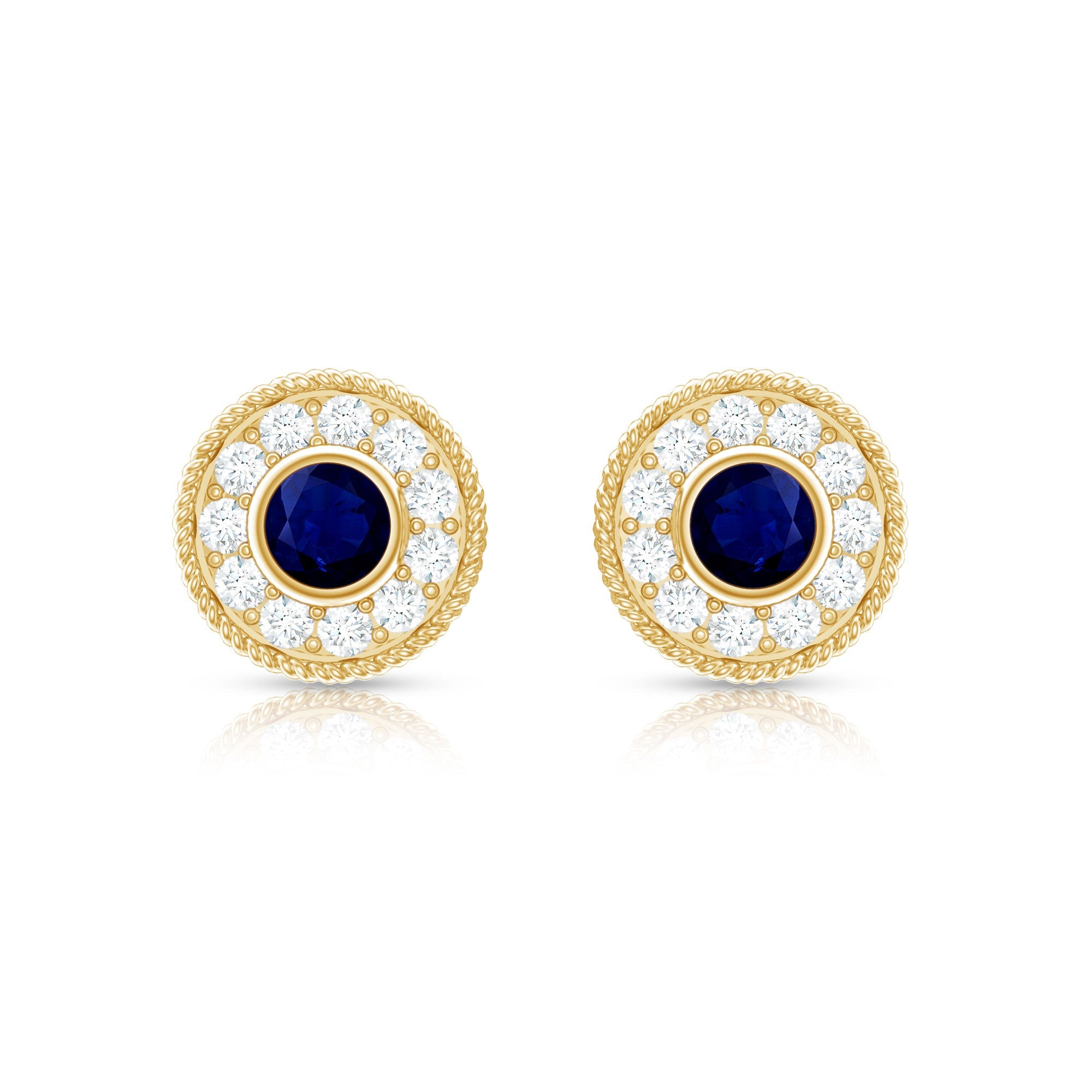 Antique Blue Sapphire and Diamond Halo Stud Earrings