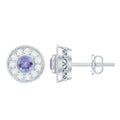 Antique Style Tanzanite and Diamond Halo Stud Earrings