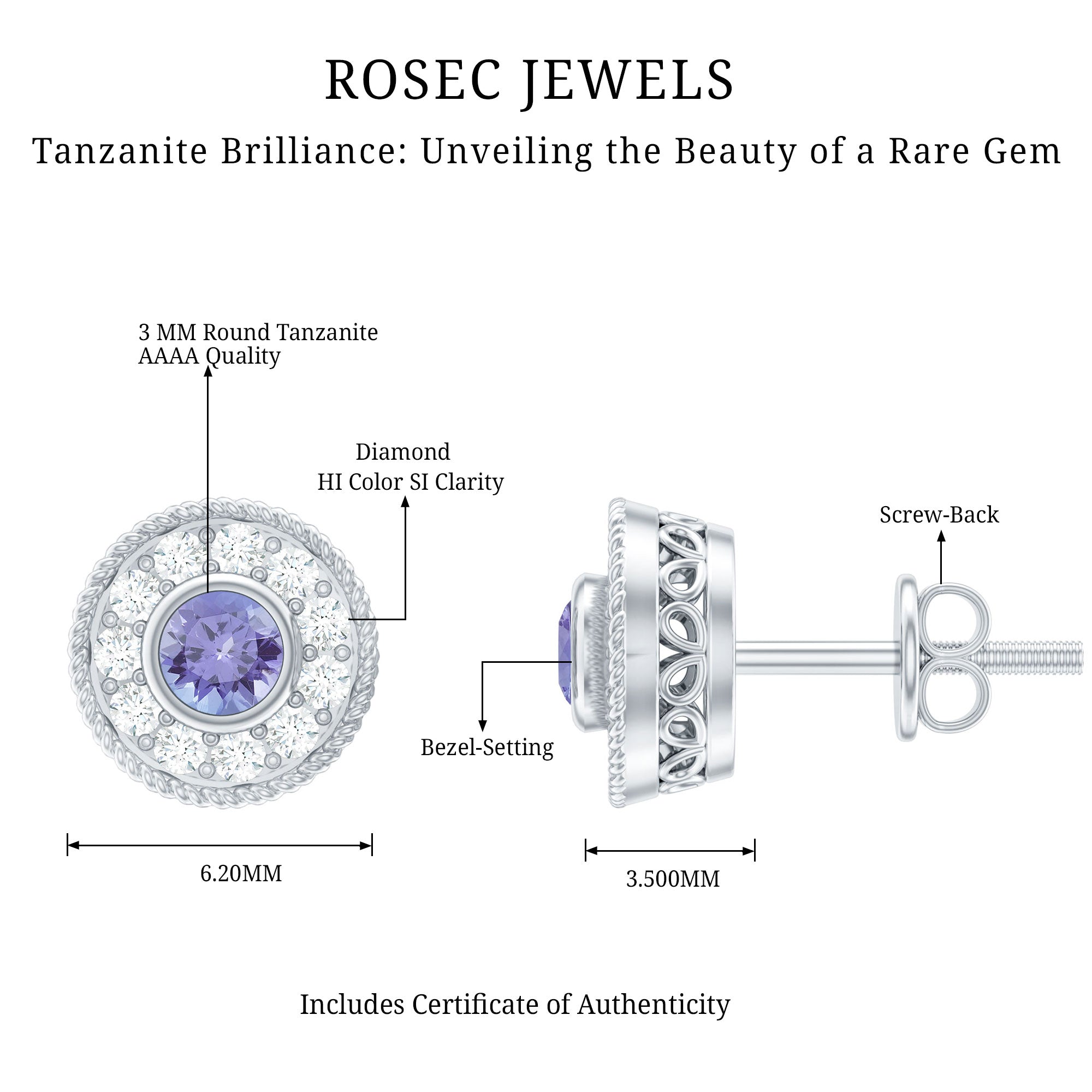 Antique Style Tanzanite and Diamond Halo Stud Earrings