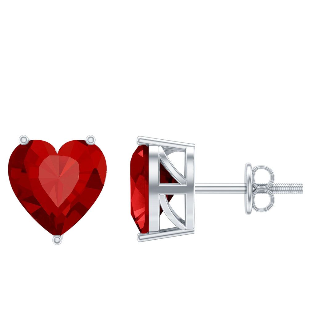 Heart Shape Lab Created Ruby Solitaire Stud Earrings