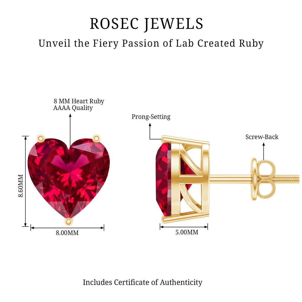 Heart Shape Lab Created Ruby Solitaire Stud Earrings