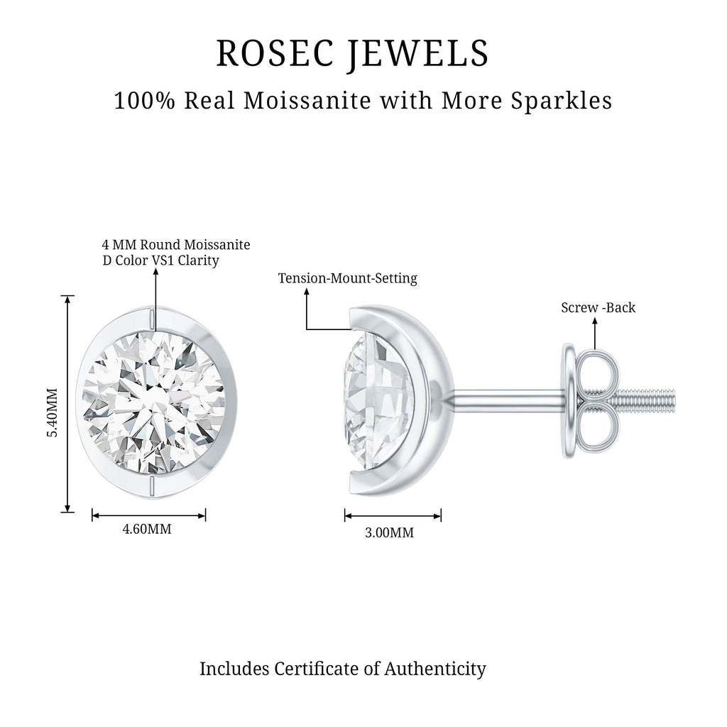 Minimalist 0.63 Carat Round Moissanite Solitaire Stud Earrings