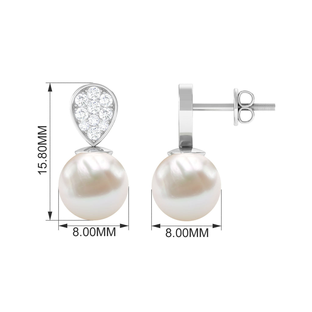Real Freshwater Pearl and Diamond Minimal Drop Earrings