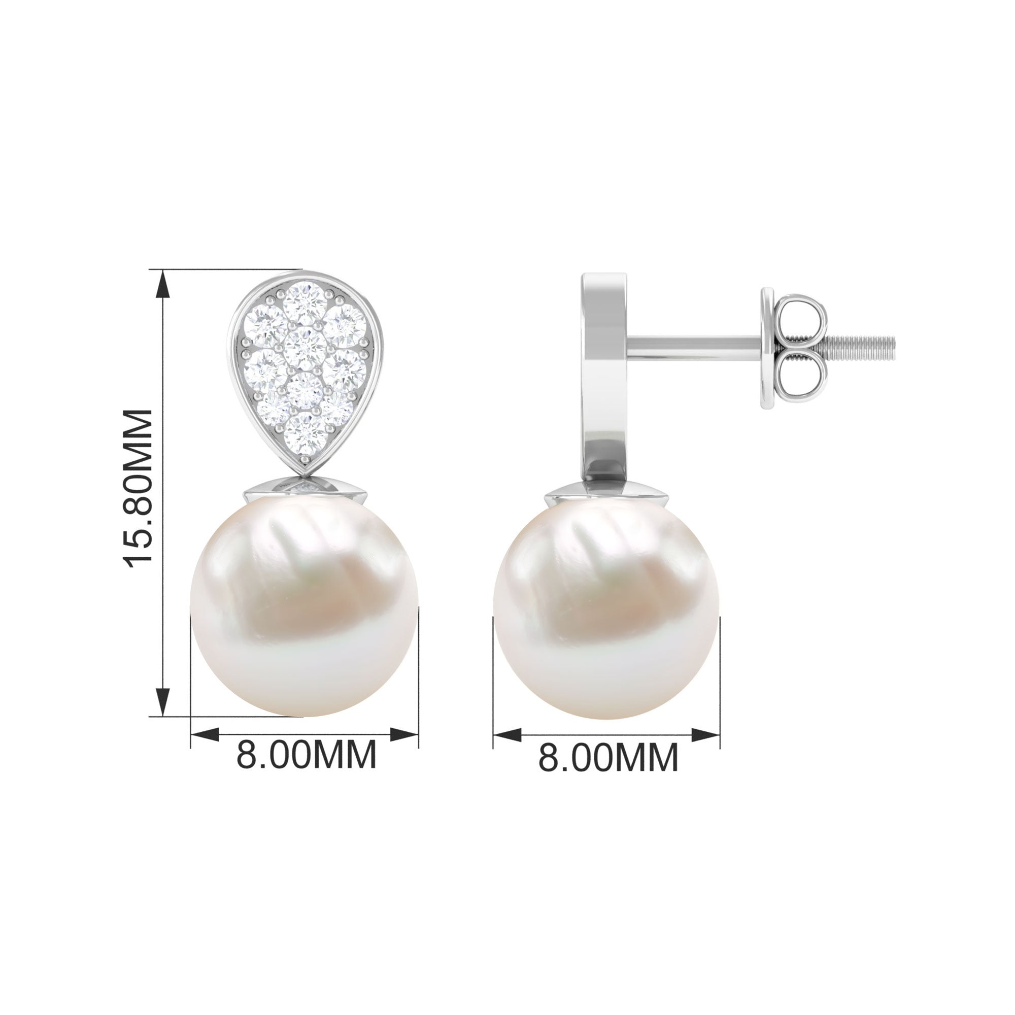 Real Freshwater Pearl and Diamond Minimal Drop Earrings