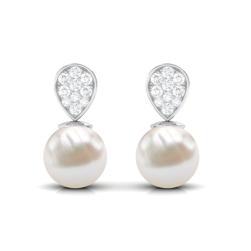 Real Freshwater Pearl and Diamond Minimal Drop Earrings