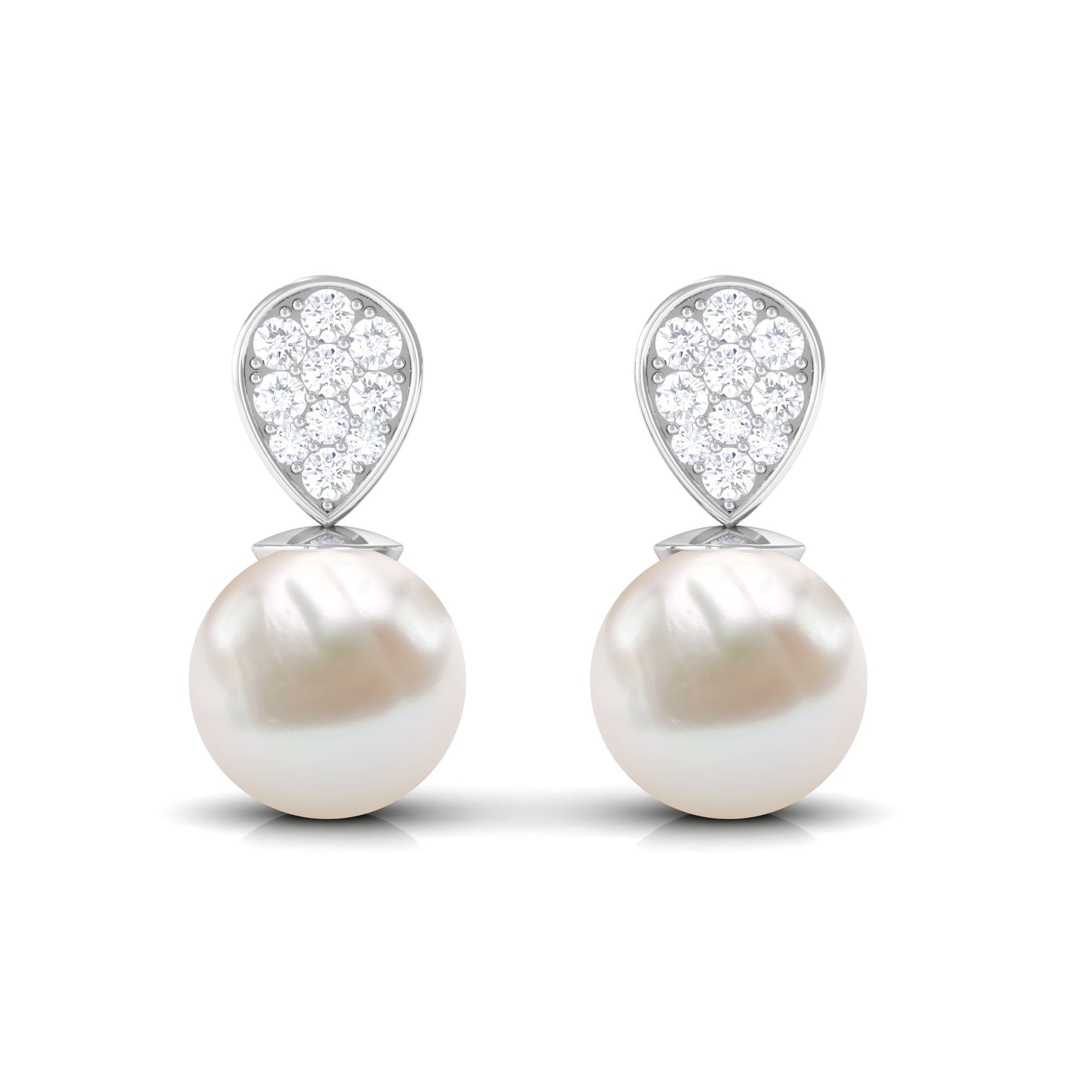 Real Freshwater Pearl and Diamond Minimal Drop Earrings