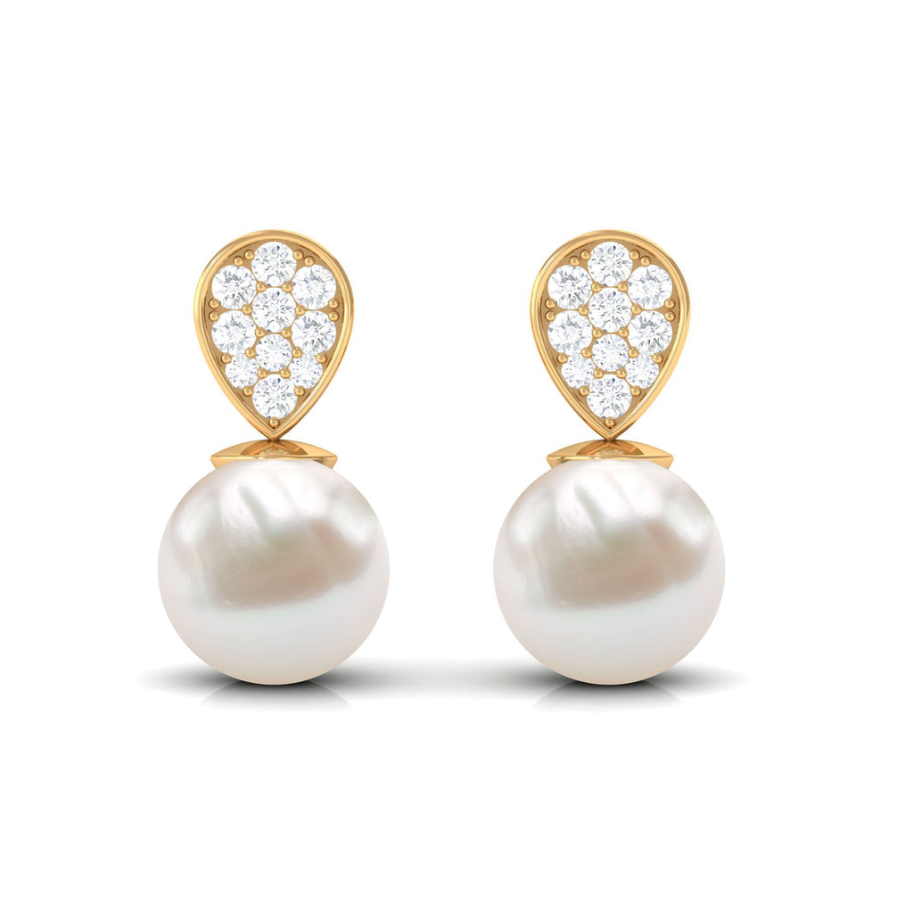 Real Freshwater Pearl and Diamond Minimal Drop Earrings