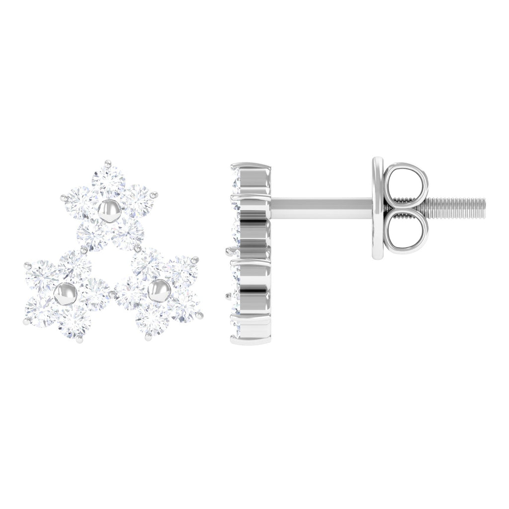 Round Cut Genuine Diamond Cluster Flower Stud Earrings
