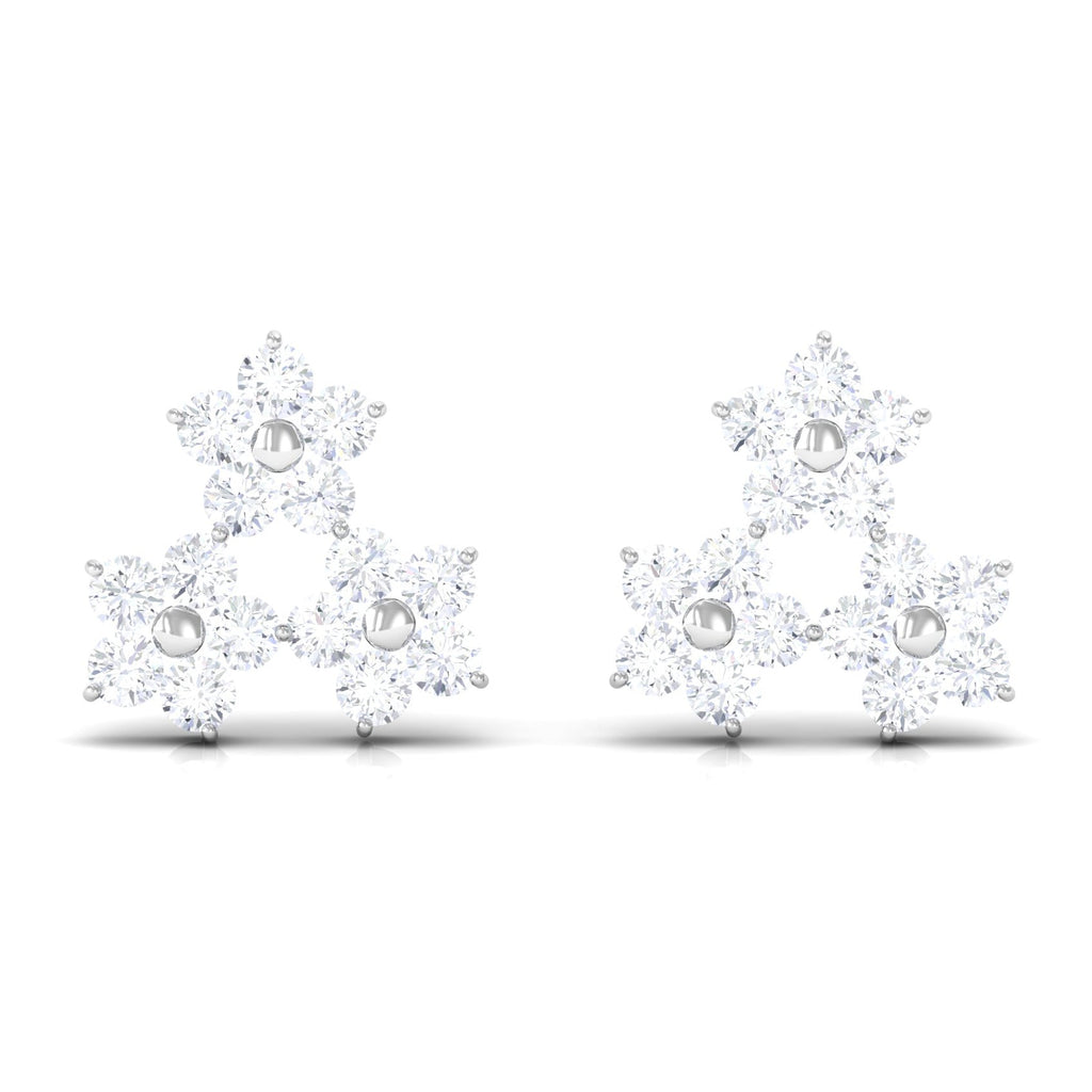 Round Cut Genuine Diamond Cluster Flower Stud Earrings