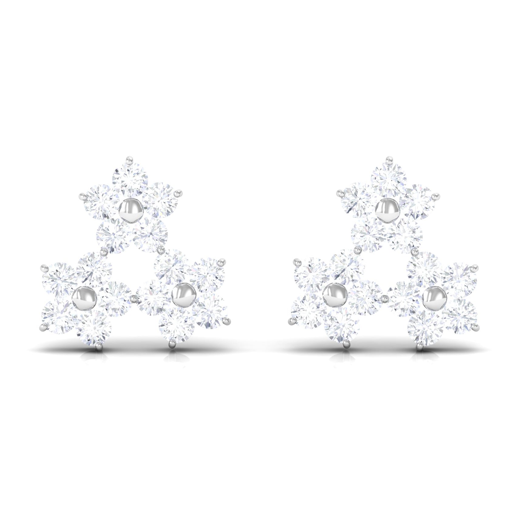 Round Cut Genuine Diamond Cluster Flower Stud Earrings