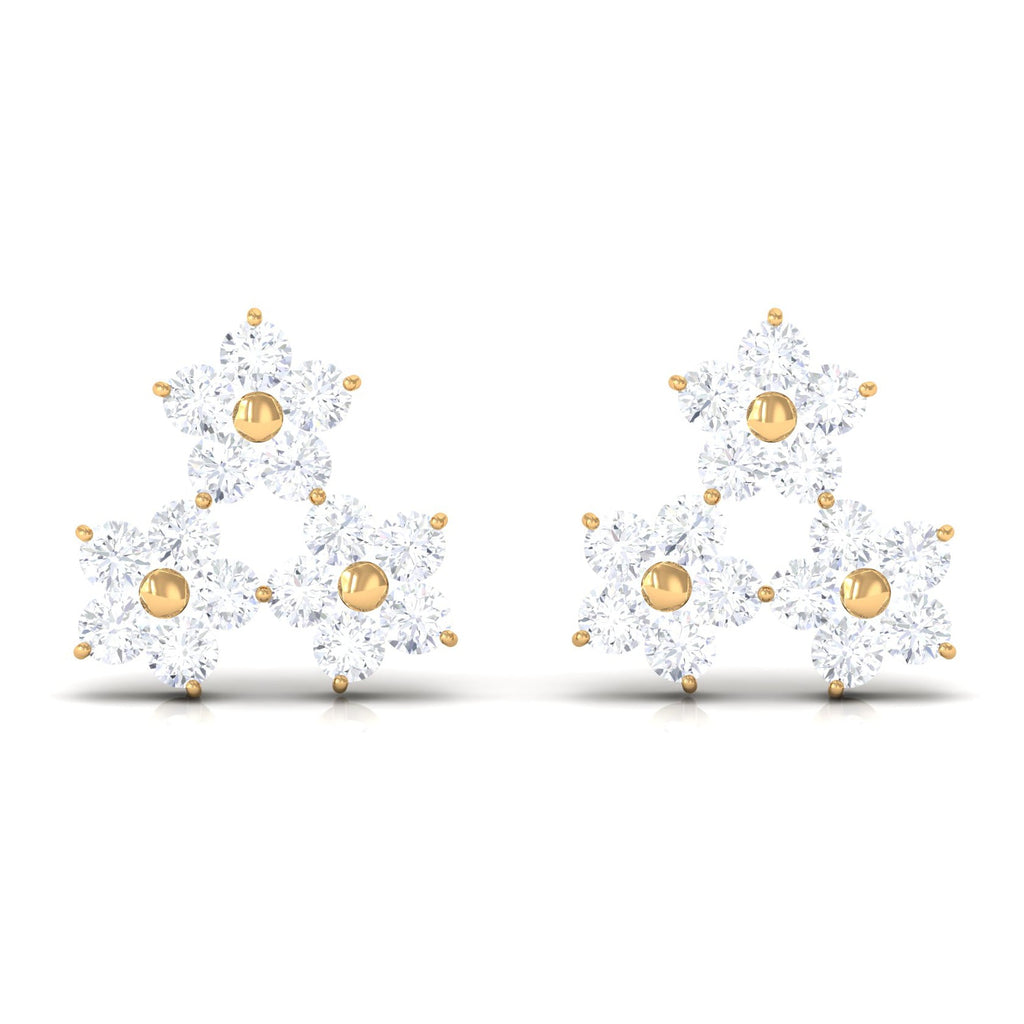 Round Cut Genuine Diamond Cluster Flower Stud Earrings