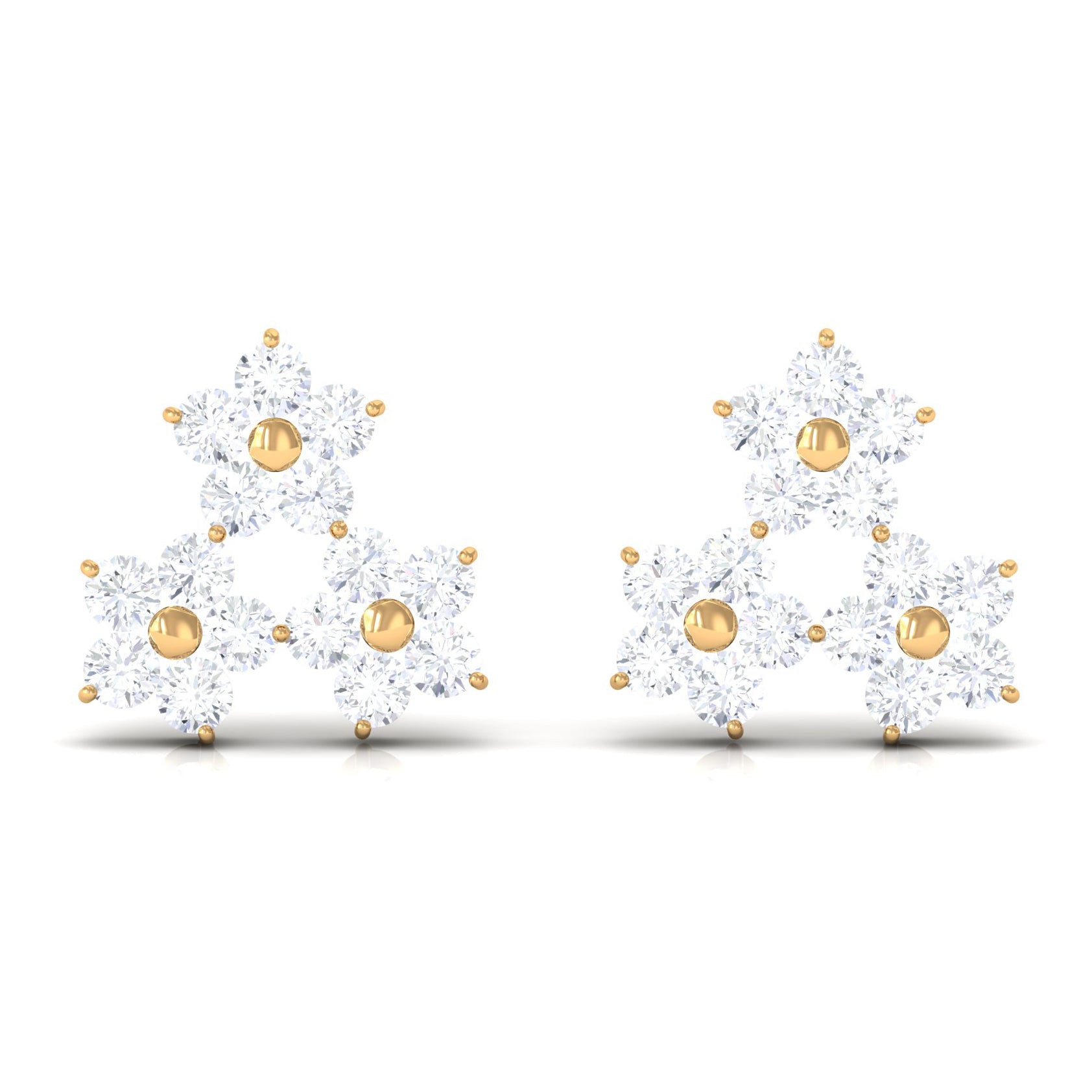 Round Cut Genuine Diamond Cluster Flower Stud Earrings
