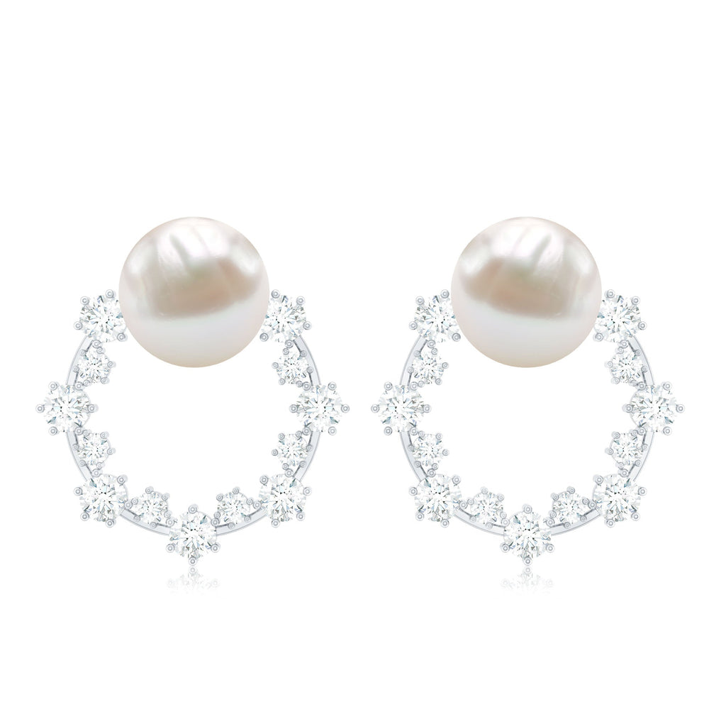 Real Freshwater Pearl and Diamond Bridal Stud Earrings