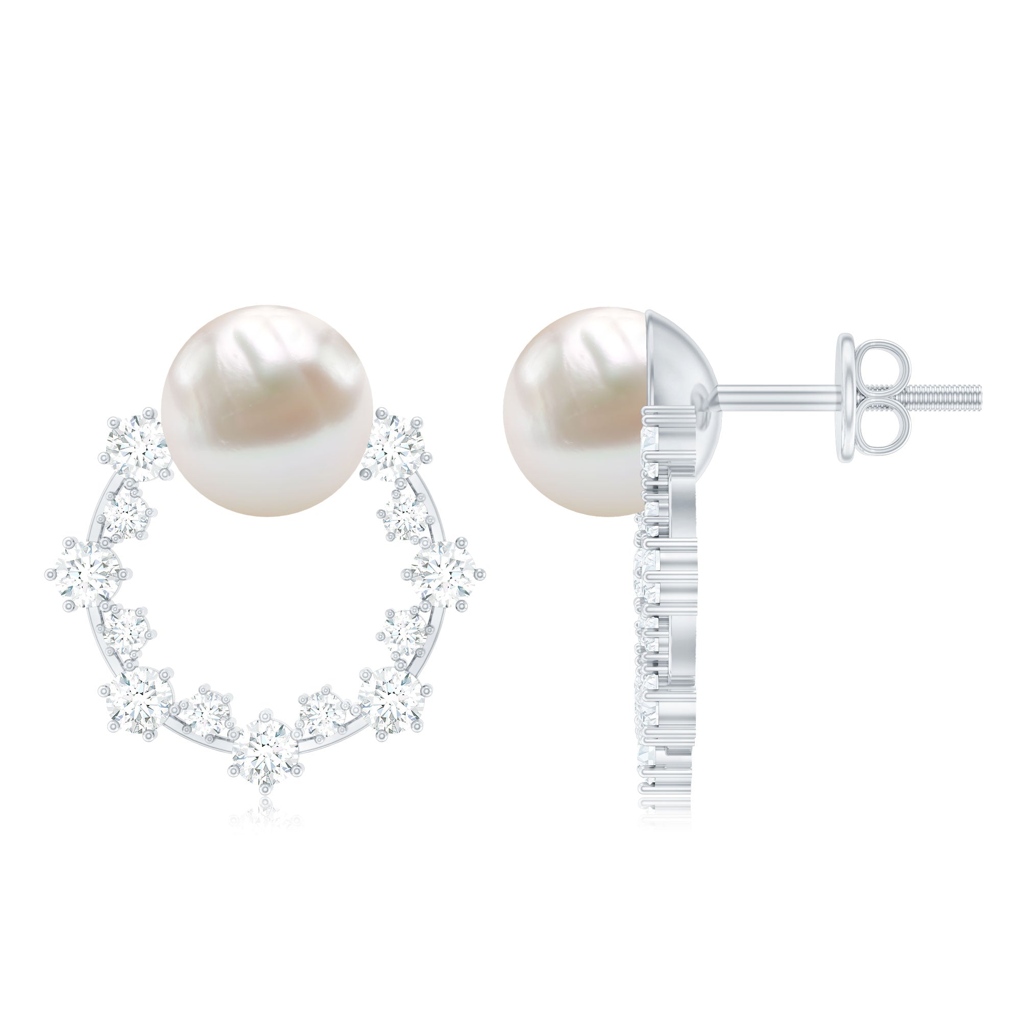 Real Freshwater Pearl and Diamond Bridal Stud Earrings