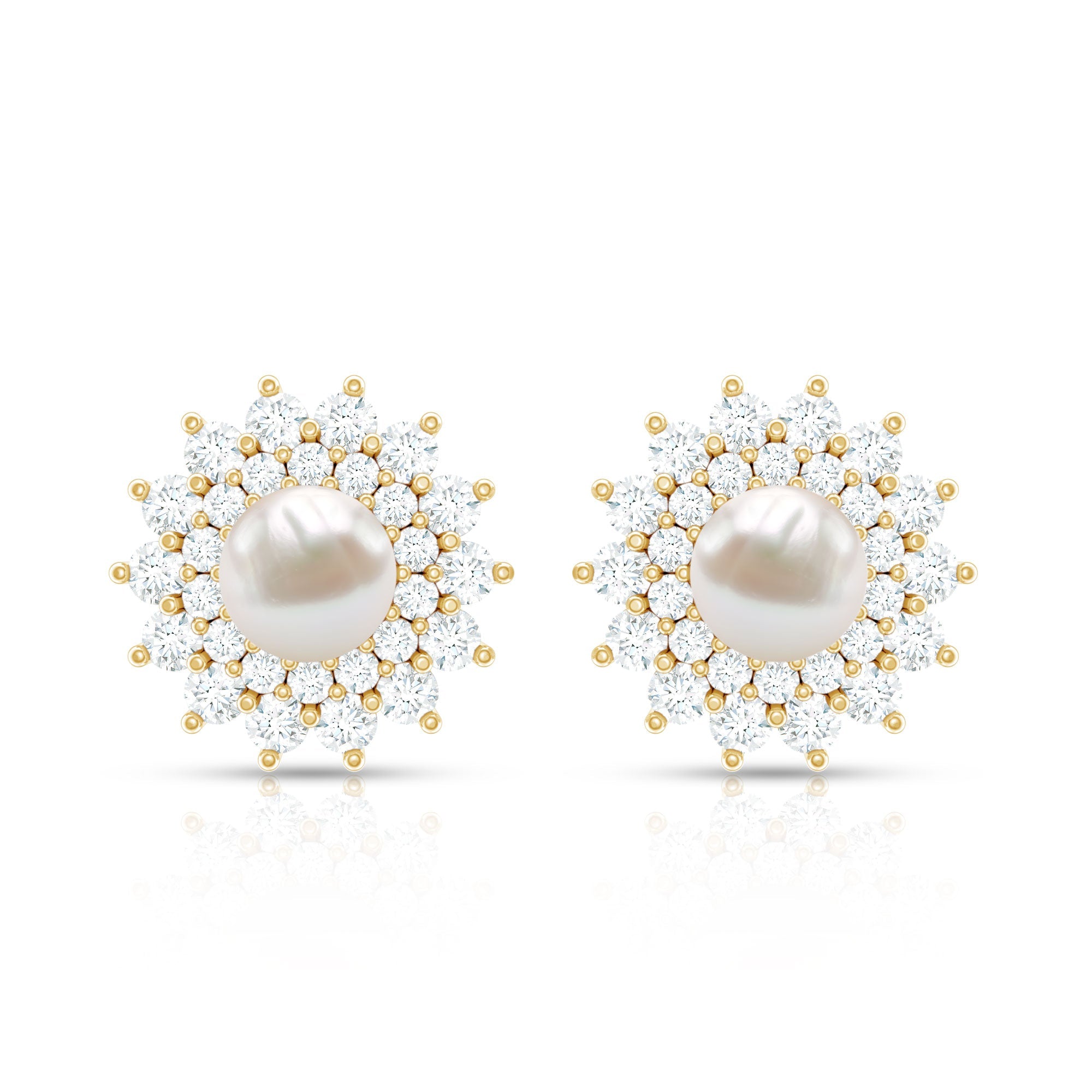 Freshwater Pearl Flower Statement Earrings with Diamond Halo