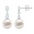 Natural Freshwater Pearl Drop Earrings with Diamond