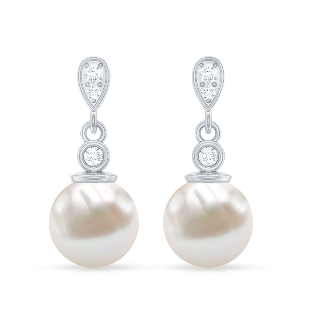 Natural Freshwater Pearl Drop Earrings with Diamond