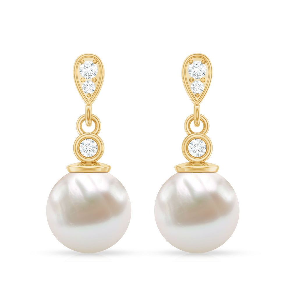 Natural Freshwater Pearl Drop Earrings with Diamond