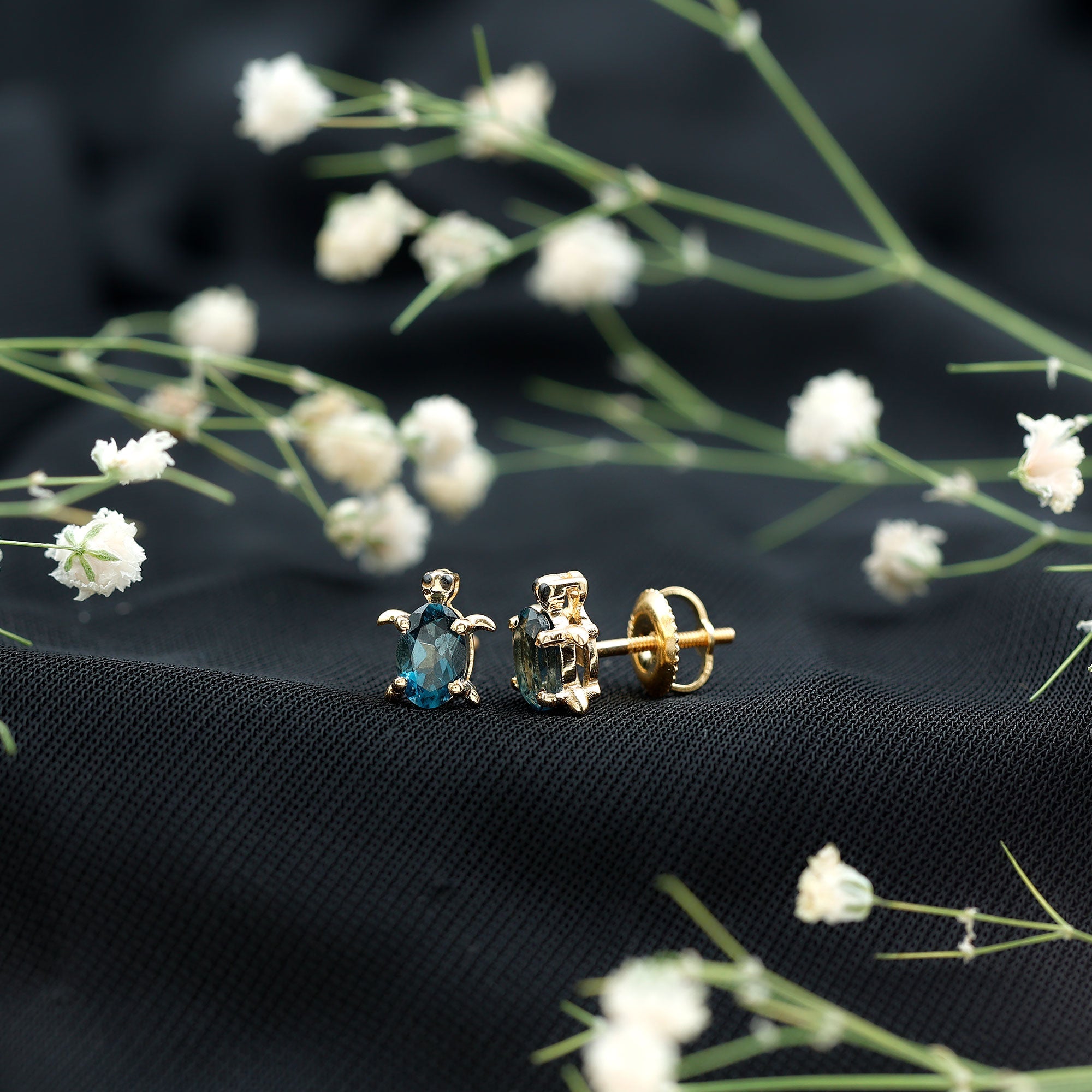 Genuine London Blue Topaz Tortoise Stud Earrings