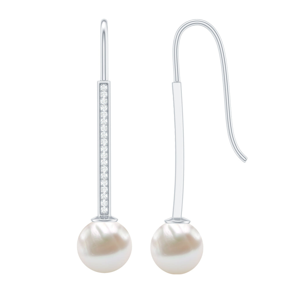 Cultured Freshwater Pearl Diamond Dangle Earrings with Fish Hook