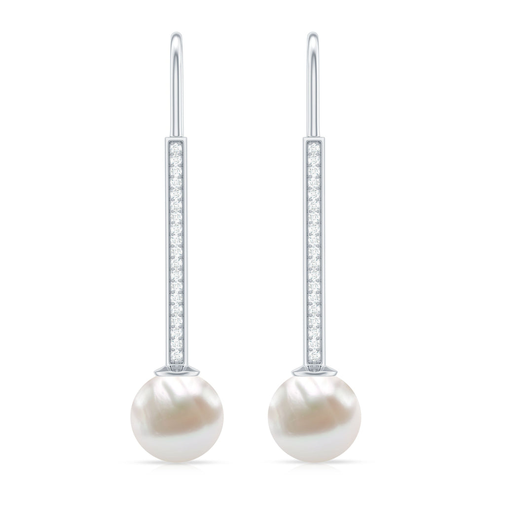 Cultured Freshwater Pearl Diamond Dangle Earrings with Fish Hook