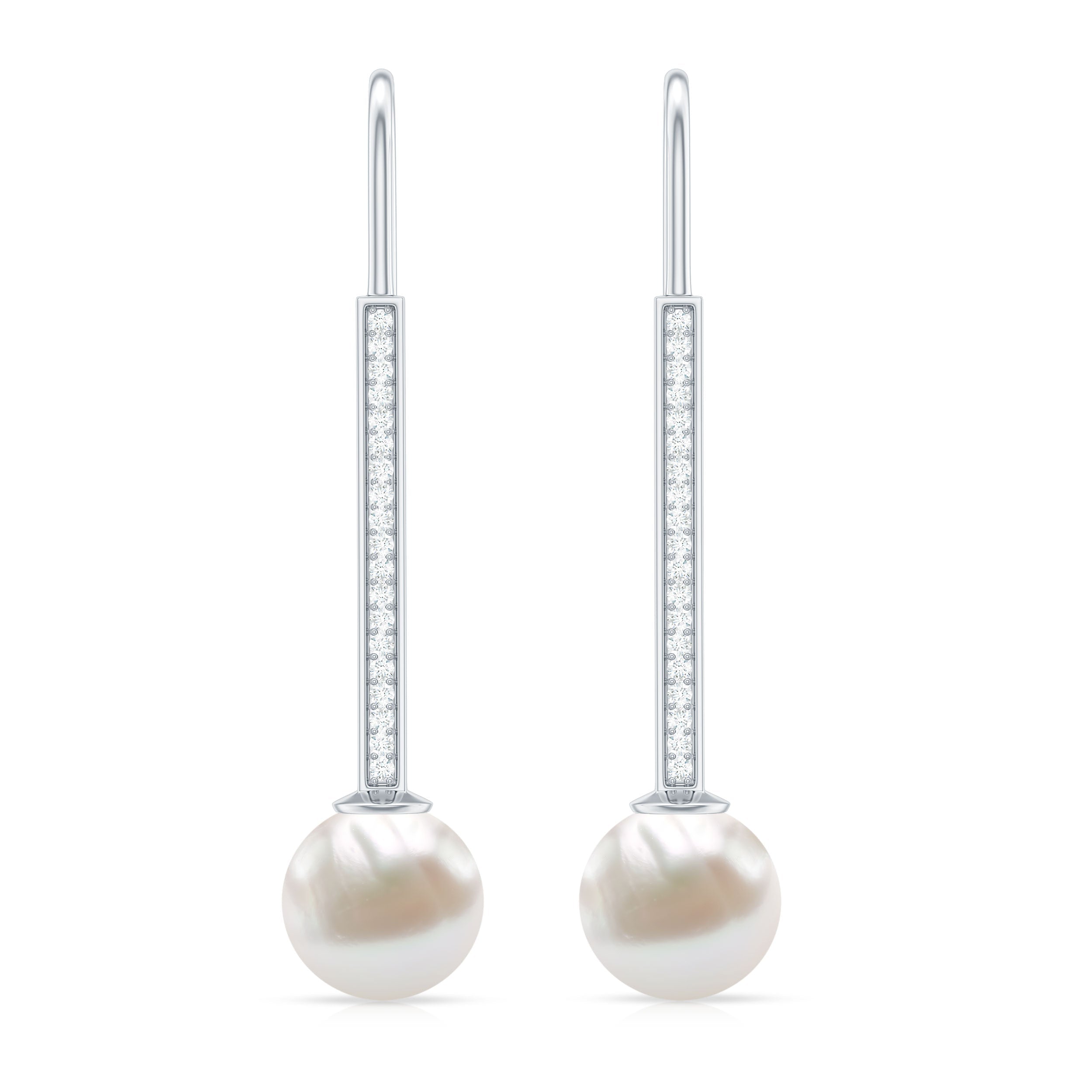 Cultured Freshwater Pearl Diamond Dangle Earrings with Fish Hook