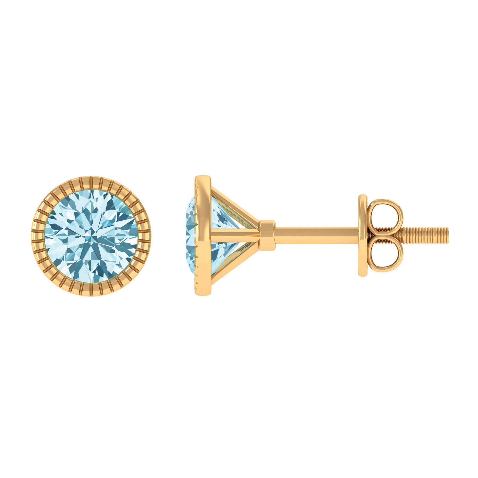 1.6 Carat Round Cut Aquamarine Martini Stud Earring