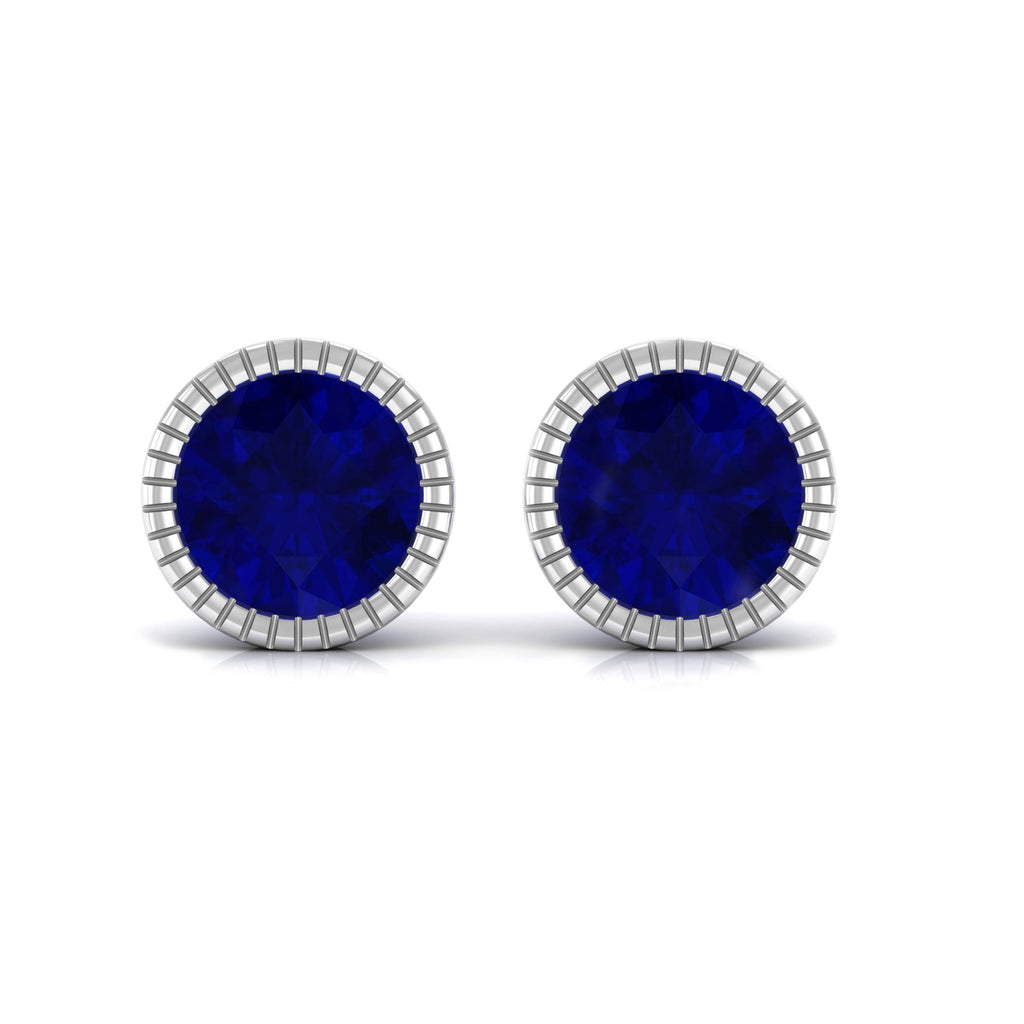 1.9 Carat Round Blue Sapphire Solitaire Stud Earrings in Bezel Setting