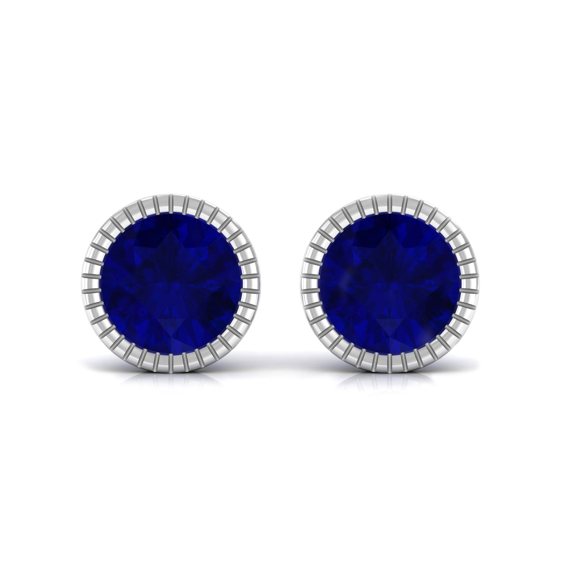 1.9 Carat Round Blue Sapphire Solitaire Stud Earrings in Bezel Setting