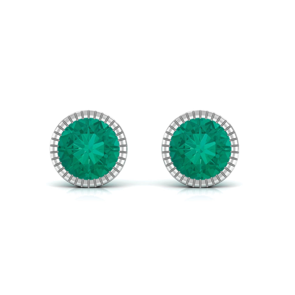 0.9 Carat Bezel Set Round Emerald Solitaire Stud Earrings