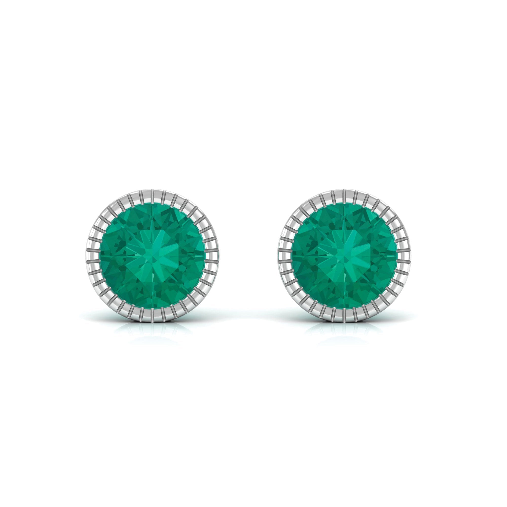 0.9 Carat Bezel Set Round Emerald Solitaire Stud Earrings