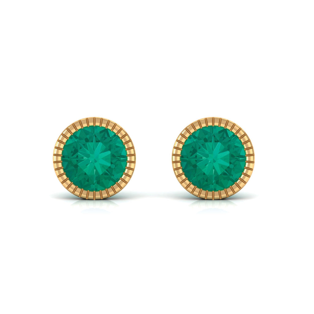 0.9 Carat Bezel Set Round Emerald Solitaire Stud Earrings